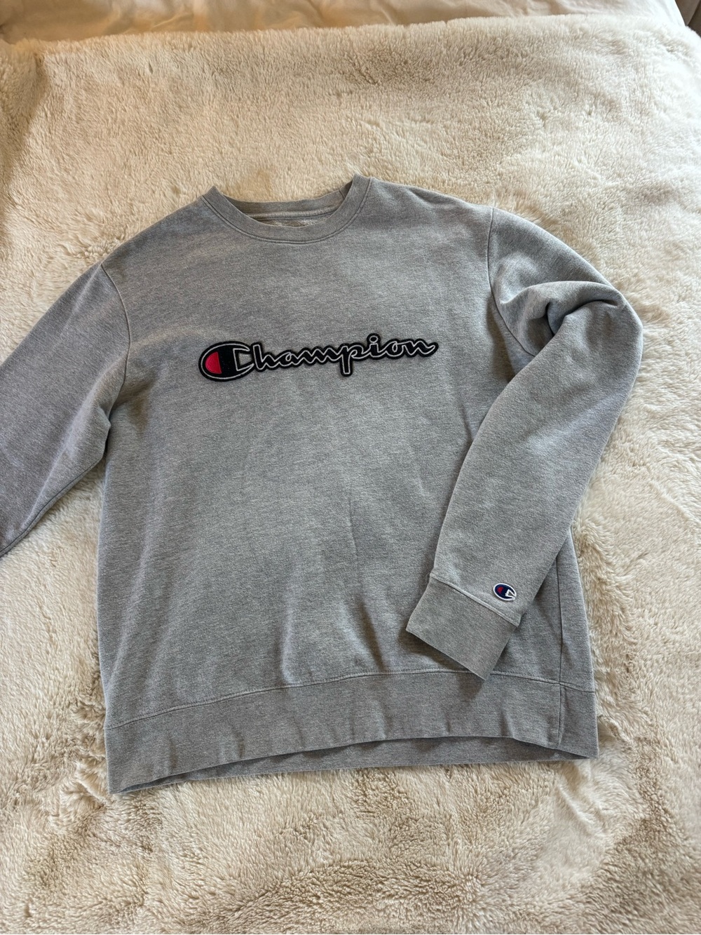 Champion Grey Crewneck Sweatshirt with Script Logo